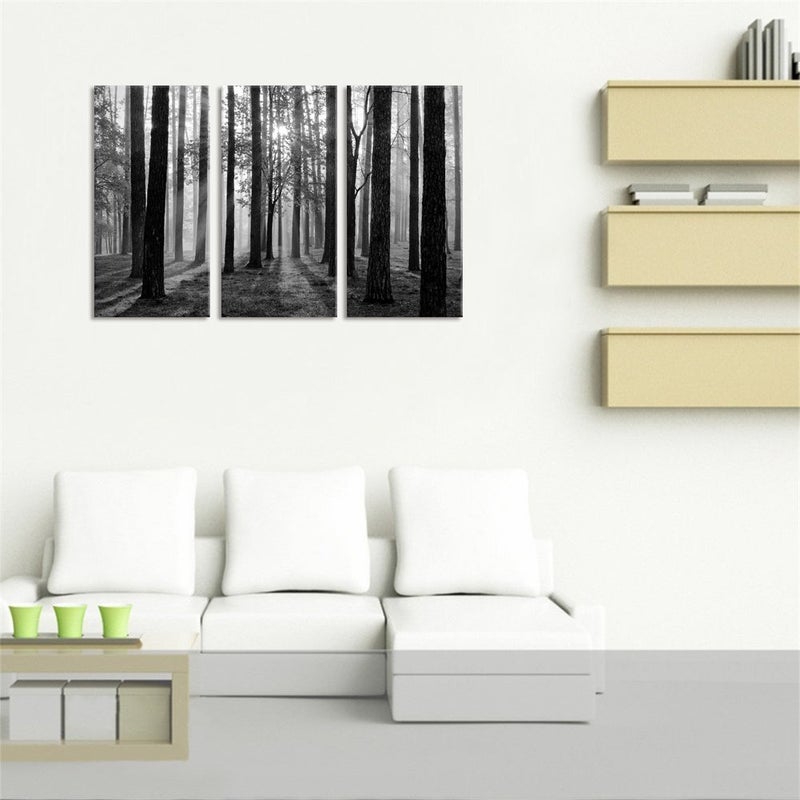 Visual Art Decor Black and White Nature Forest Landscape Picture Art Prints on Canvas Framed and Stretched Canvas Art Home Decor Living Room Wall Art - Image 2